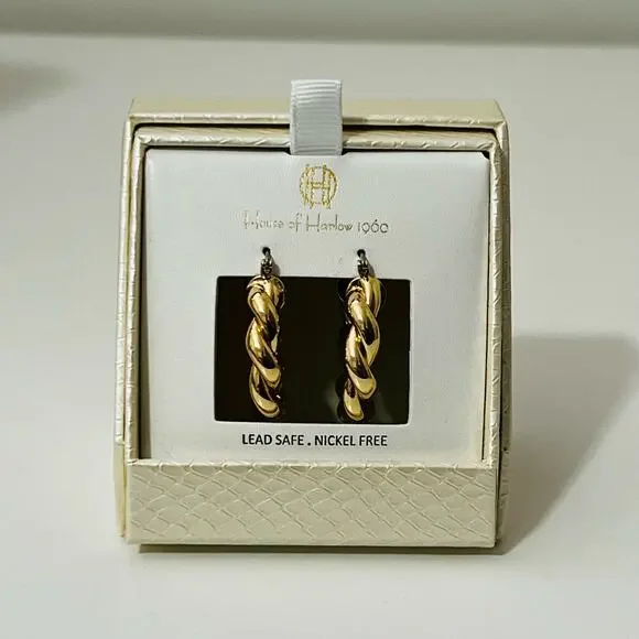 New House of Harlow 1960 Twisted Hoop Earrings in Gold - Picture 4 of 7